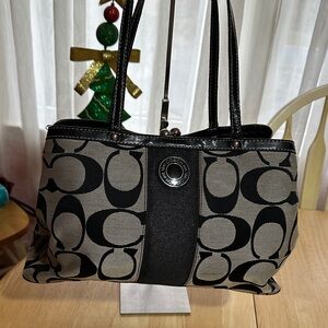 Coach Signature Stripe Carryall Satchel Handbag